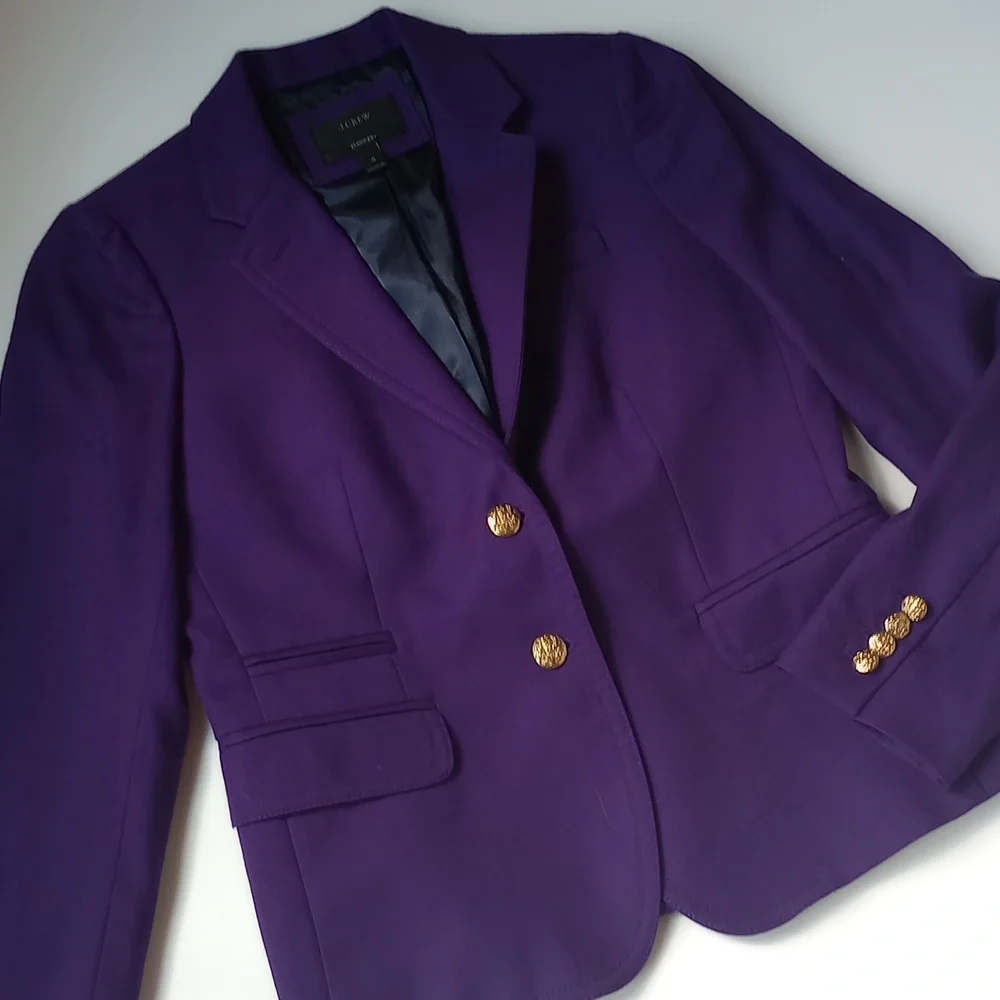 JCREW Royal Purple New Schoolboy Wool Blazer with Brass Buttons 4 Longer Length - Picture 10 of 13